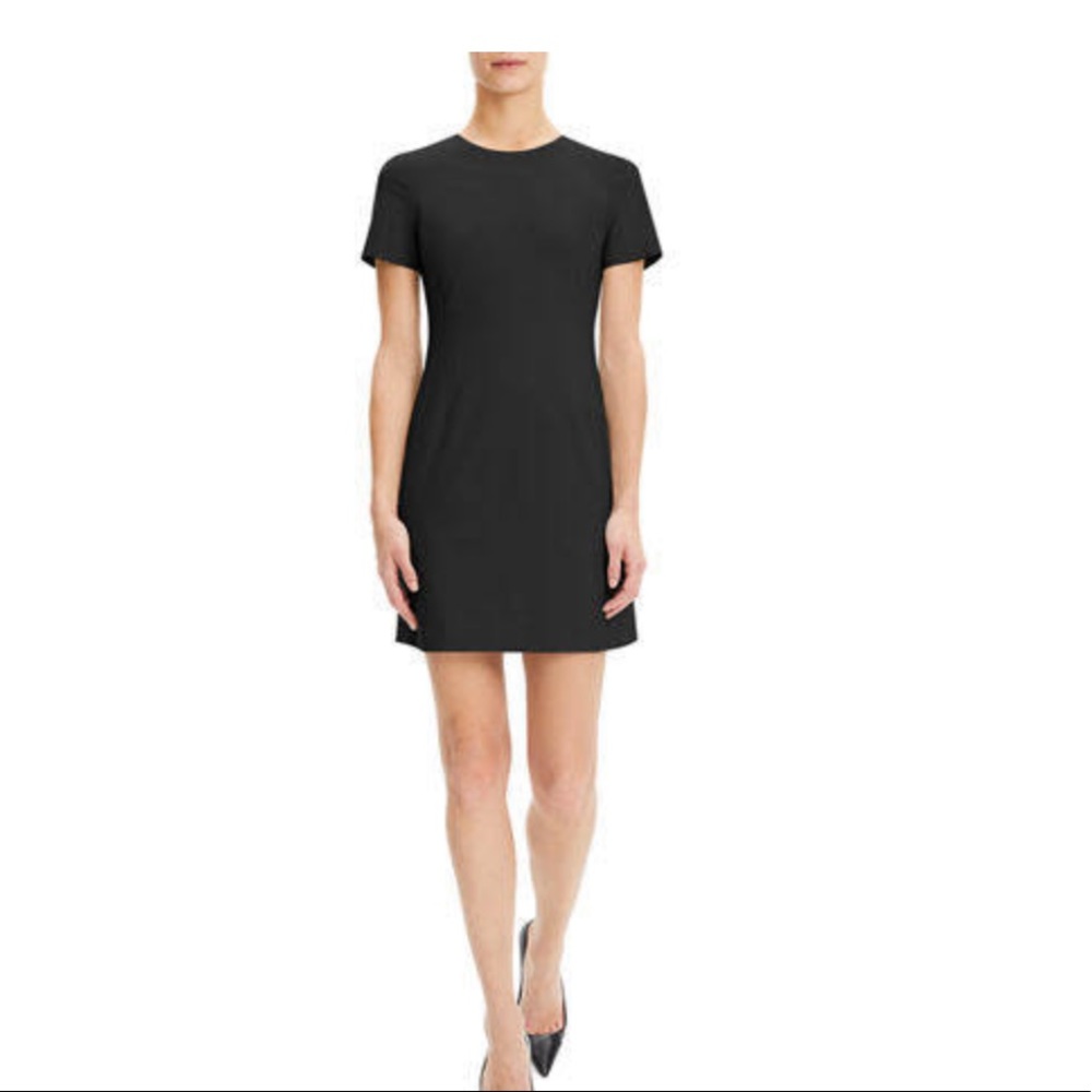 Theory Crewneck Stretch Crepe Dress with Pockets